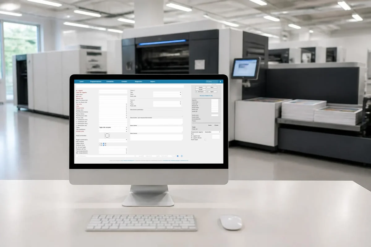 Preventivo di stampa digitale piccolo formato in PrinTrace: soggetti, copie, carta, plastificazione e taglio